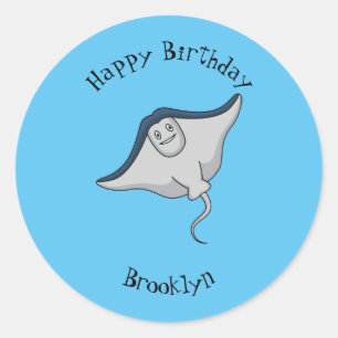 Happy stingray fish cartoon illustration runder aufkleber