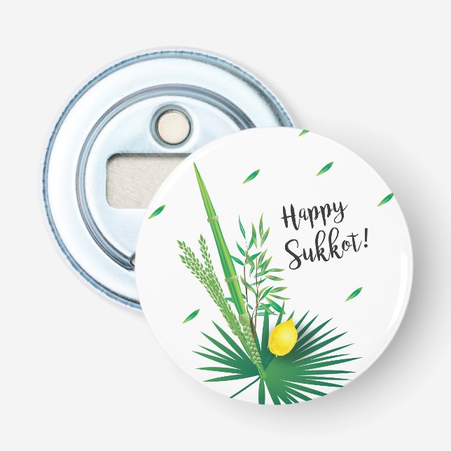 Happy Sukkot Lulav und Etrog Wasserfarbmuster Flaschenöffner (Vorderseite)