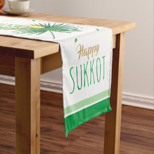 Happy Sukkot Lulav und Etrog Wasserfarbmuster Mittelgroßer Tischläufer