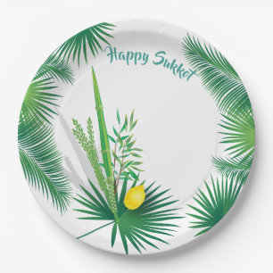 Happy Sukkot Lulav und Etrog Wasserfarbmuster Pappteller