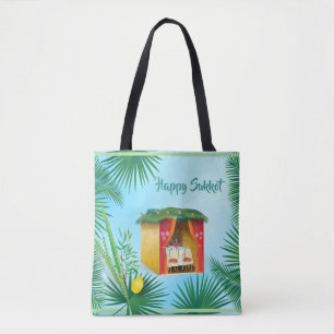 Happy Sukkot Lulav und Etrog Wasserfarbmuster Tasche