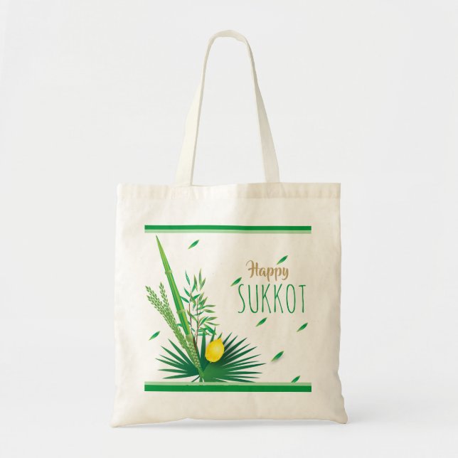Happy Sukkot Lulav und Etrog Wasserfarbmuster Tragetasche (Vorne)