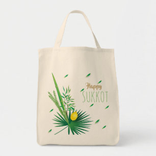 Happy Sukkot Lulav und Etrog Wasserfarbmuster Tragetasche