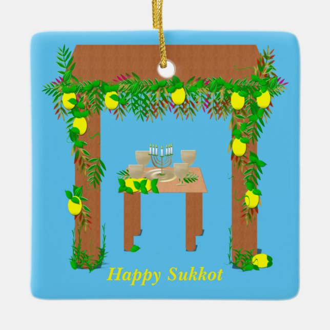 Happy Sukkot, Personalisiert Keramikornament (Vorderseite)