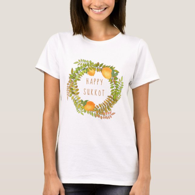 Happy Sukkoth Zitronen Weide und Laubbrand T-Shirt (Vorderseite)