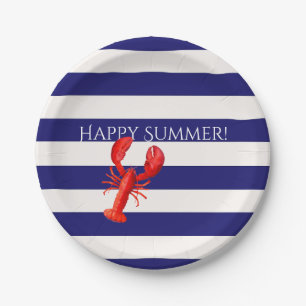 Happy Summer Blue Streifen Red Hummer Pappteller