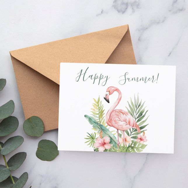 Happy Summer flamingo tropische Blume Einladungspostkarte (Von Creator hochgeladen)
