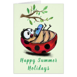 Happy Summer Holidays Card Ladybug mit Telefon