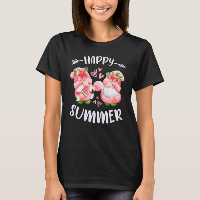 Happy summer pink gnomes with flamingo swim ring T-Shirt (Vorderseite)