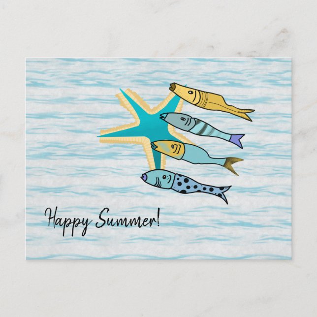 Happy Summer Starfish and Fish Postkarte (Vorderseite)