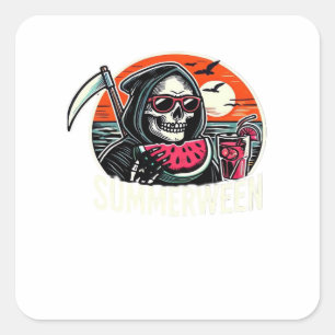 Happy Summerween Grim Sensenmann Watermelon Summer Quadratischer Aufkleber