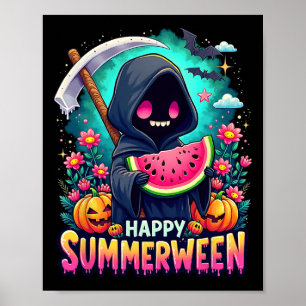 Happy Summerween Skeleton Jack-o-Laterne Summer Wa Poster