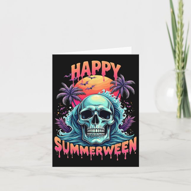 Happy Summerween Skeleton Summer Watermelon Jack-o Karte (Vorderseite)