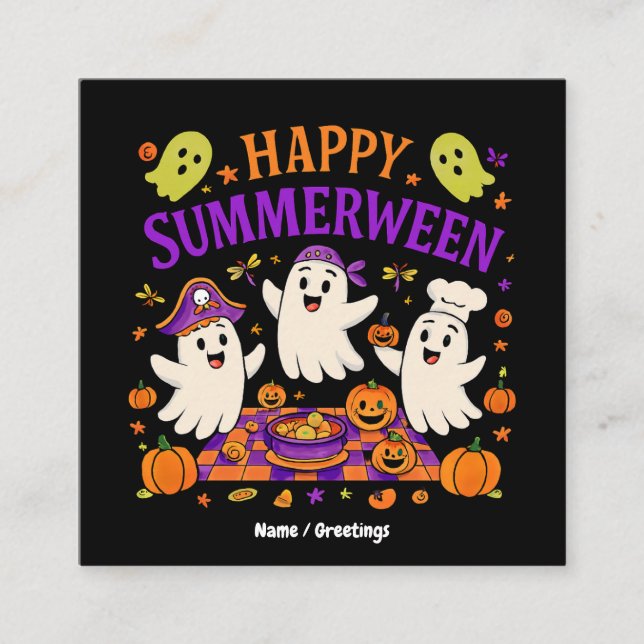 Happy Summerween Spooky Summer Ghost Quadratische Visitenkarte (Vorderseite)