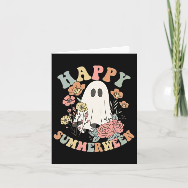 Happy Summerween Summer Floral Ghost Karte (Vorderseite)