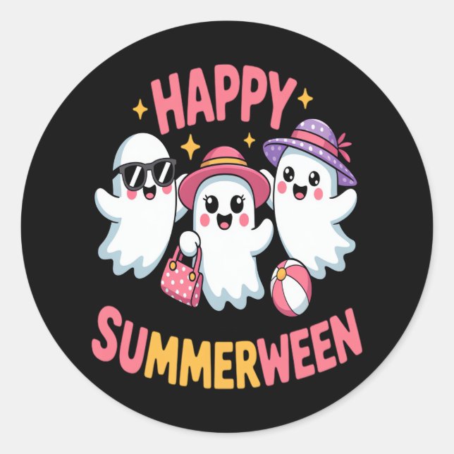 Happy Summerween Summer Halloween Funny Runder Aufkleber (Vorderseite)