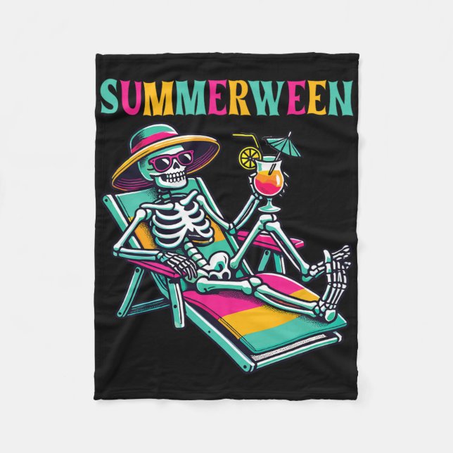 Happy Summerween Summer Halloween Skeleton Fleecedecke (Vorderseite)