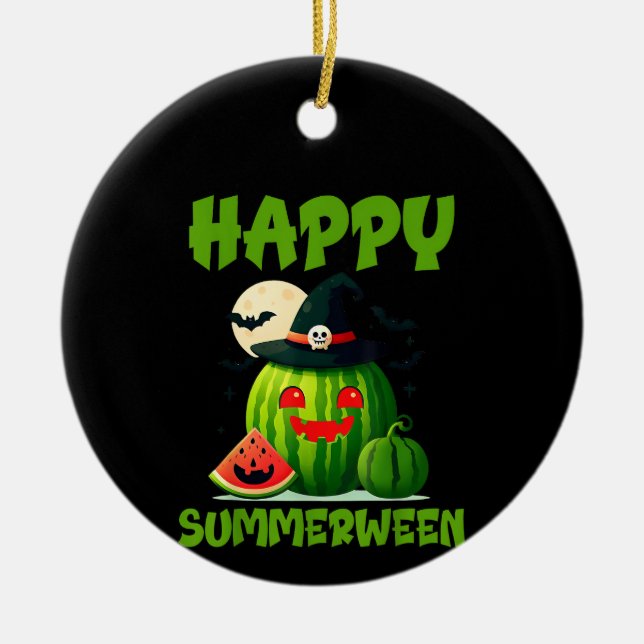 Happy Summerween Summer Watermelon Jack-O-Lantern Keramik Ornament (Vorne)