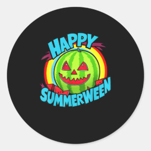 Happy Summerween Summer Watermelon Jack-O-Lantern Runder Aufkleber