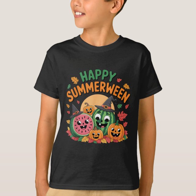 Happy Summerween Watermelon Jack-o-lantern Spaß S T-Shirt (Vorderseite)
