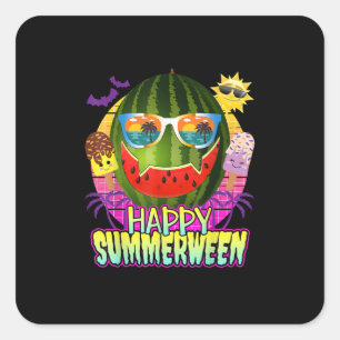 Happy Summerween Watermelon Kürbislaterne Summer Quadratischer Aufkleber