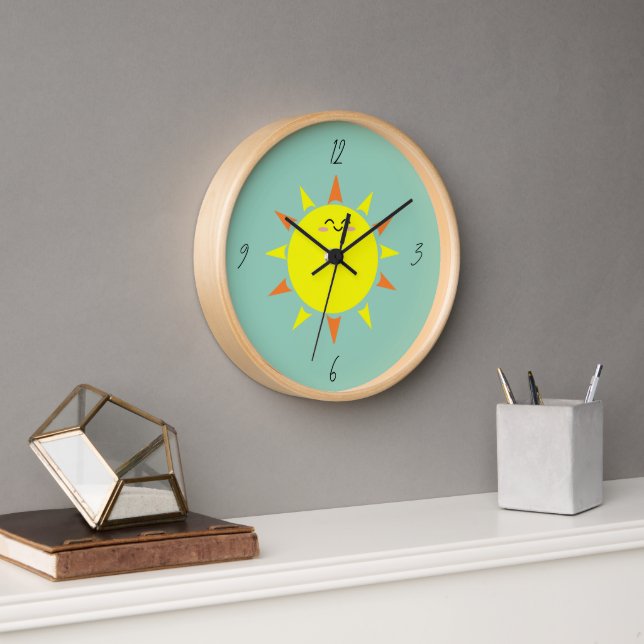 Happy Sun (Aquamariner Hintergrund) Uhr (Büro)