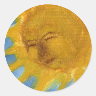 Happy Sun Face Gelb und Blau, Old Sol Runder Aufkleber