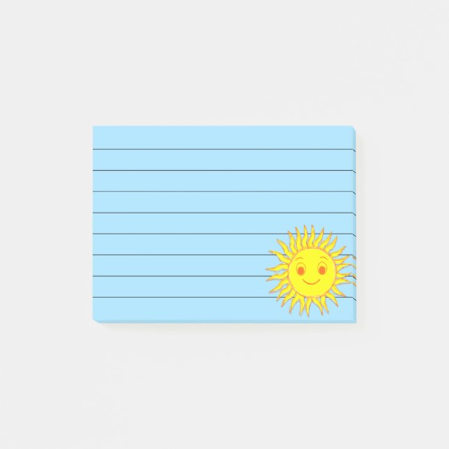 Happy Sun Face Zeichnend Lined Post-it Klebezettel (Vorderseite)
