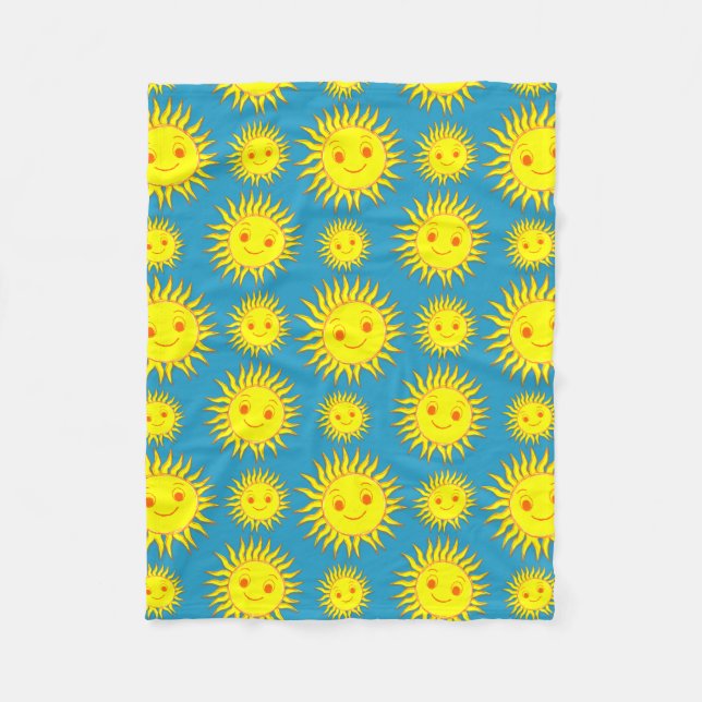 Happy Sun Face Zeichnend Muster Fleecedecke (Vorderseite)