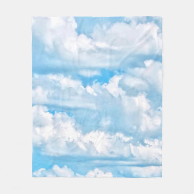 Happy Sunny Clouds Blauer Hintergrund Fleecedecke (Vorderseite)