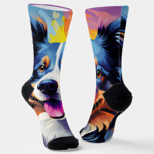 Happy Sunny Puppy Watercolor Socken