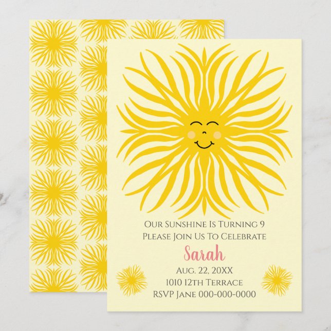 Happy Sunshine Birthday Einladung (Vorne/Hinten)