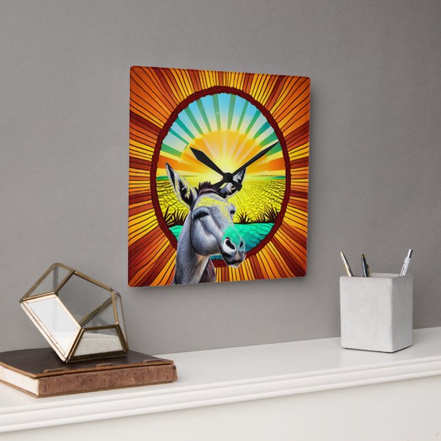 Happy Sunshine Donkey Quadratische Wanduhr (Büro)