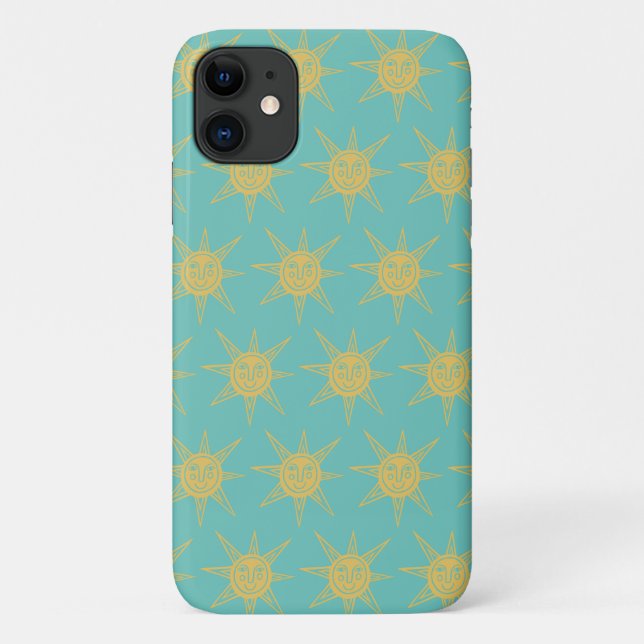 Happy Sunshine Suns Pattern aquamarin Case-Mate iPhone Hülle (Rückseite)