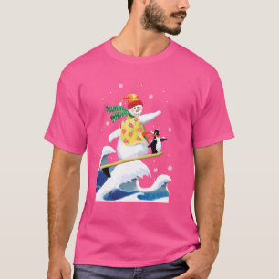 Happy Surfer Snowman Surfen Funny Christmas Weihna T-Shirt