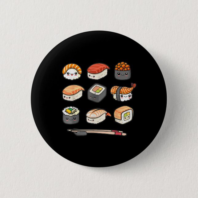 Happy Sushi Anime Kawaii Set Japanisch Food Lover  Button (Vorderseite)