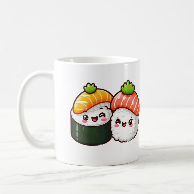 Happy Sushi - Fun Kawaii Art Kaffeetasse (Links)