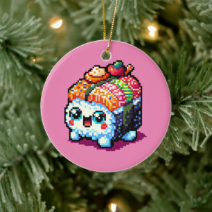 Happy Sushi Roll - Niedliche Pixel Art japanisches Keramik Ornament