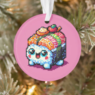 Happy Sushi Roll - Niedliche Pixel Art japanisches Ornament