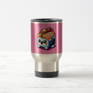 Happy Sushi Roll - Niedliche Pixel Art japanisches Reisebecher