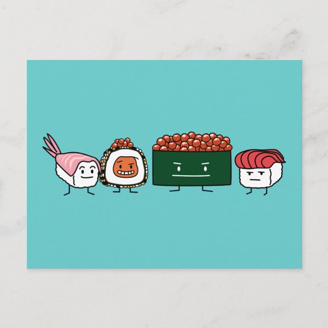 Happy Sushi Rolls japanisches Essen Postkarte (Vorderseite)