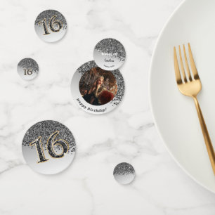 Happy Sweet 16. Geburtstag Falling Black Glitzer Konfetti
