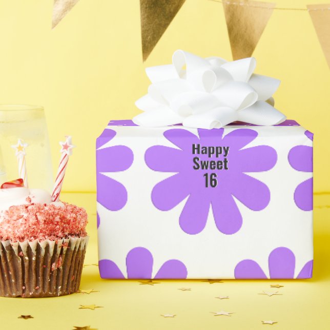 Happy Sweet 16 Lila Daisy Geschenkpapier (Geburtstagsparty)
