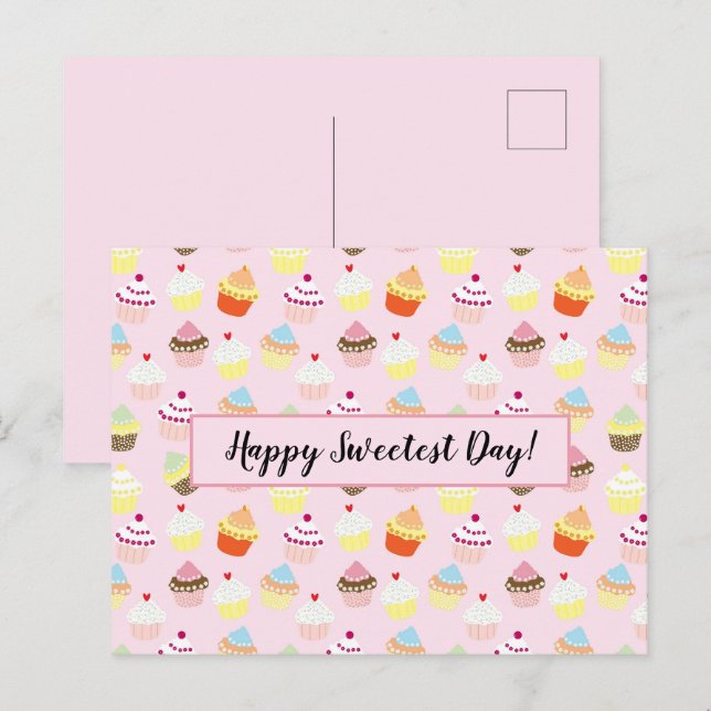 Happy Sweetest Day Niedlich Cupcake Muster Postkar Postkarte (Vorne/Hinten)