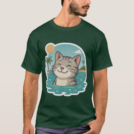 Happy Swimming Cat – Ocean Summer Sticker T-Shirt