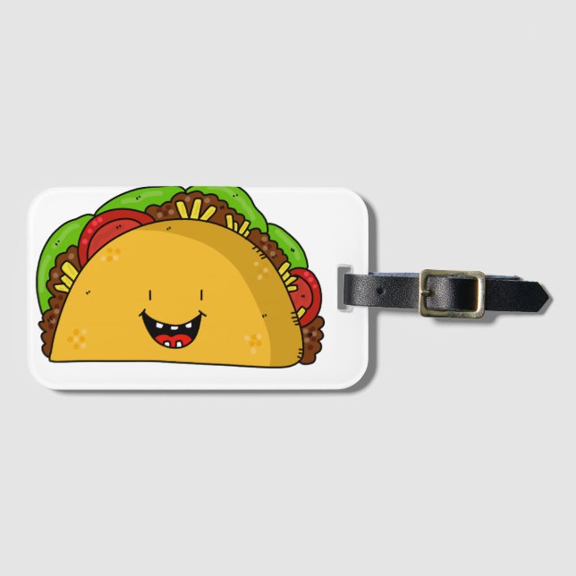 Happy Taco lächelnder Cartoon niedlich Gepäckanhänger (Vorderseite (Horizontal))