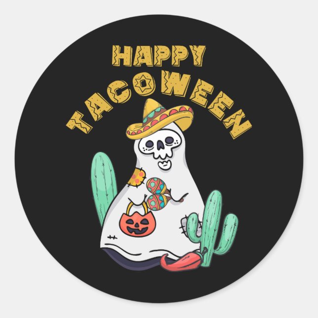 Happy Tacoween Halloween Ghost Taco Mexican Cinco Runder Aufkleber (Vorderseite)