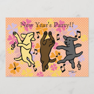 Happy Tancing Labrador Trio Cartoon Neujahr Einladung
