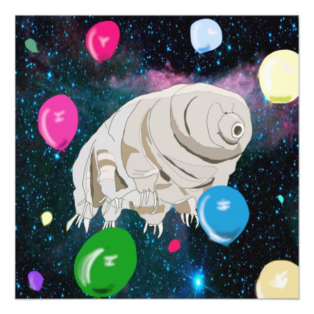 Happy Tardigrade schwebt durch Raum & Ballons Fotodruck (Vorne)