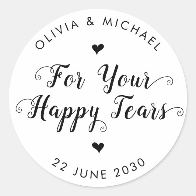 Happy Tars Simple Modern Wedding Tissue Label Runder Aufkleber (Vorderseite)